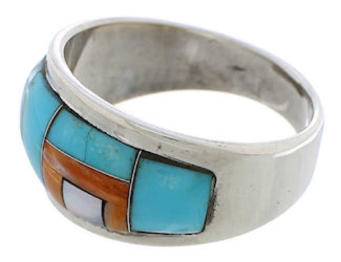 Turquoise Multicolor Genuine Sterling Silver Ring Size 8-1/2 EX50877
